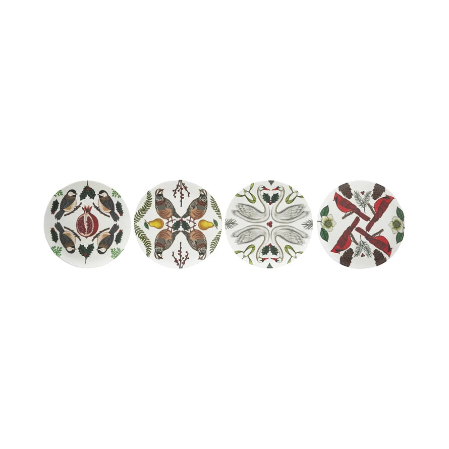 Melamine Plate with Seasonal Botanicals & Animals, Matte Finish, 4 Styles ©