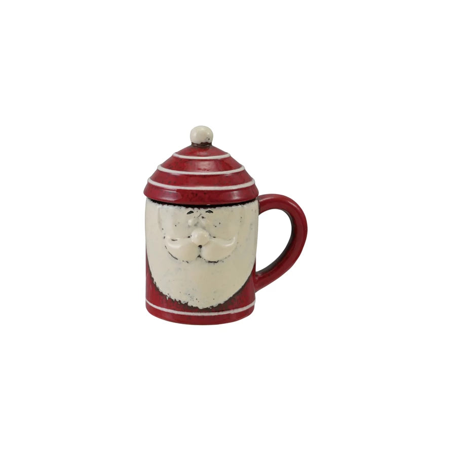 12 oz. Hand-Painted Ceramic Santa Head Shaped Mug with Hat Shaped Lid