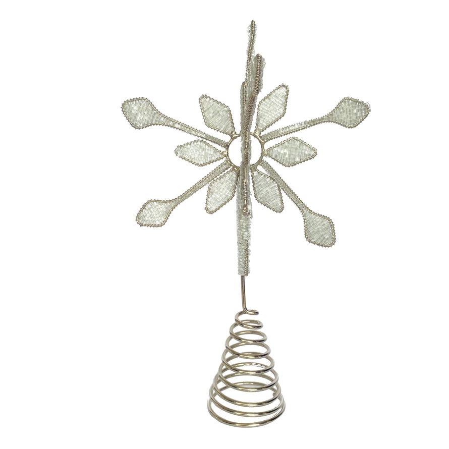 Metal & Glass Beaded Snowflake Tree Topper, Silver Finish