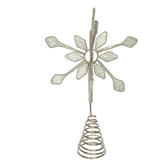 Metal & Glass Beaded Snowflake Tree Topper, Silver Finish