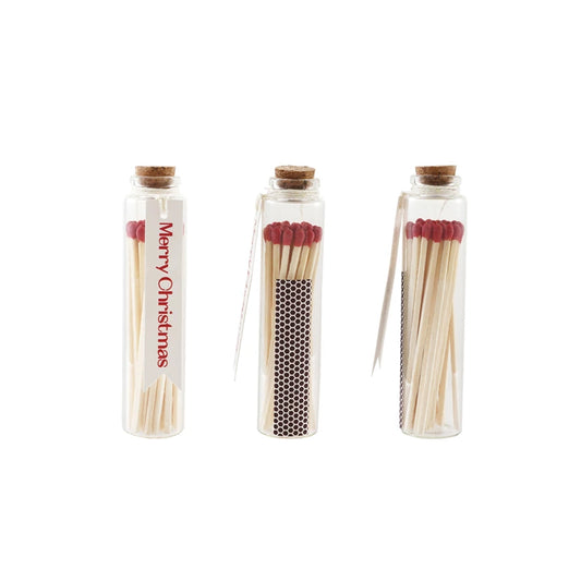 Glass Bottle Match Holder with Tag, Cork Stopper, 25 Safety Matches & Striker