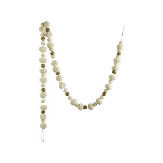 Fabric Pom Pom Garland, White & Gold Color